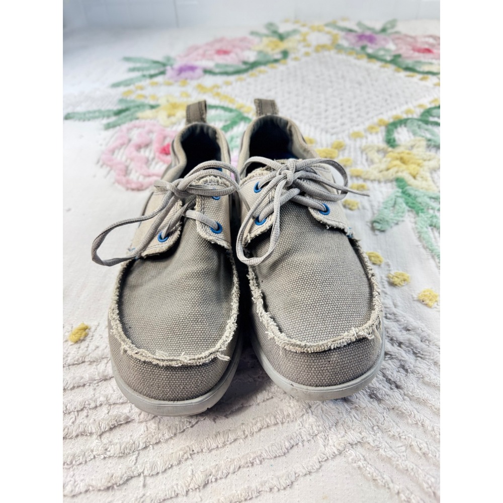 Crocs Beach Line Boat Shoes Mens 9 Gray Khaki Canvas Frayed Loafers 15366 - Picture 2 of 8